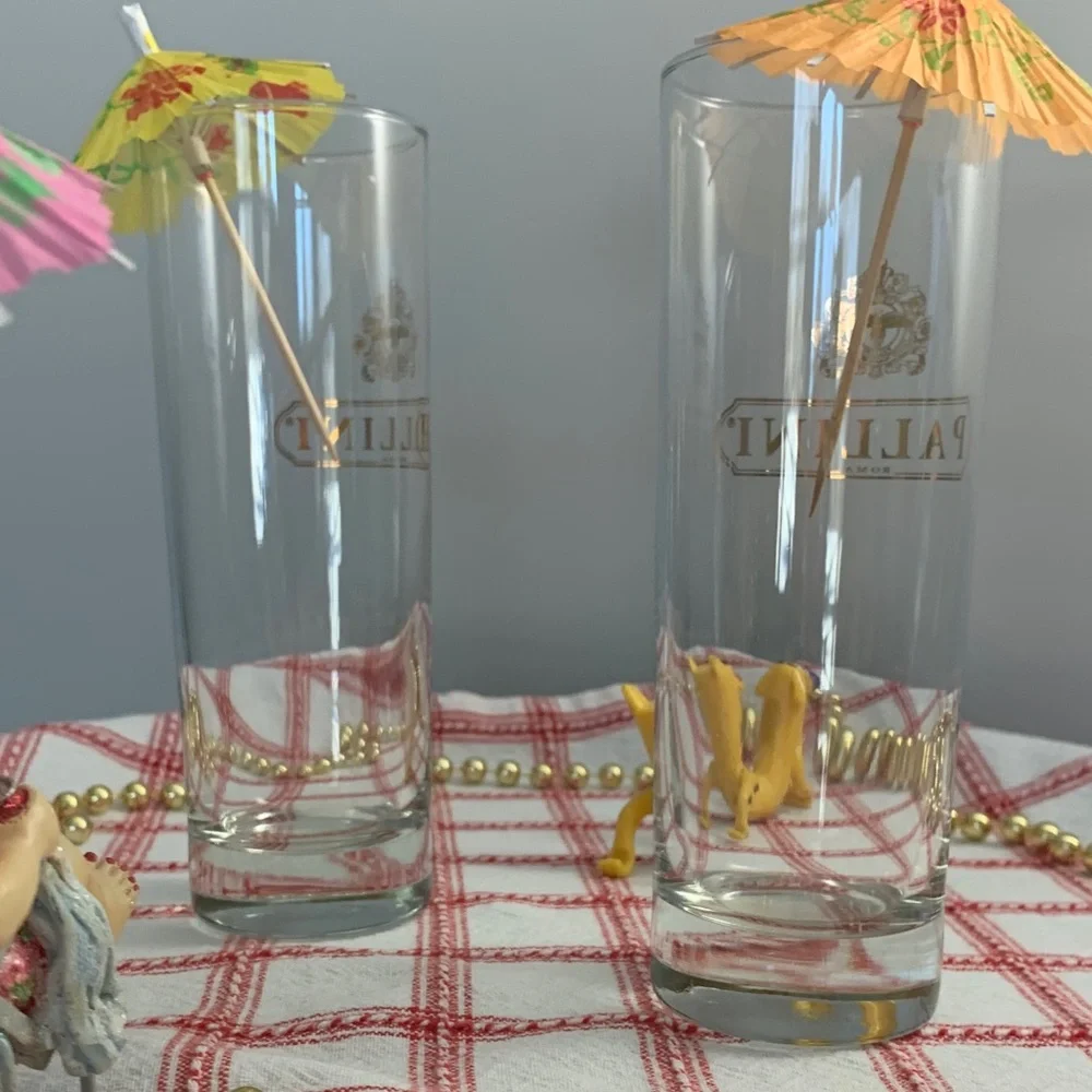 PALLINI High Ball Cocktail Glasses with Gold Design  Set/2 - VINTAGE - Picture 6 of 13